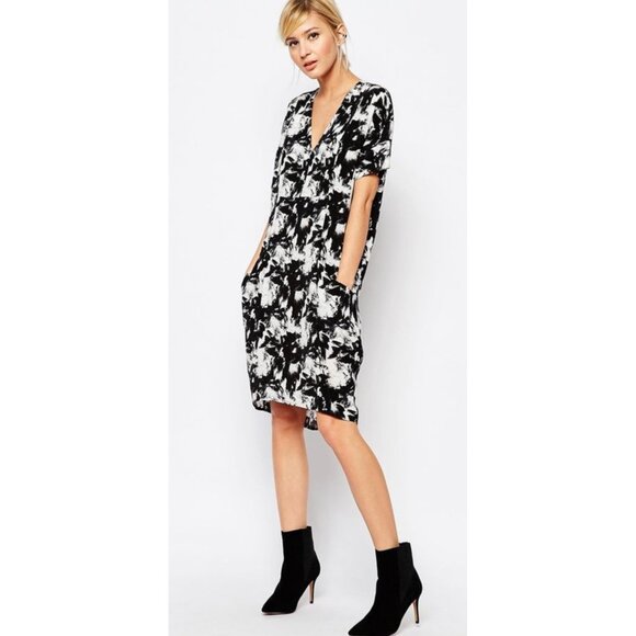 Whistles Dresses & Skirts - Whistles Hannah Suki Floral Abstract Tunic Dress Women 8 Black White Knee Length